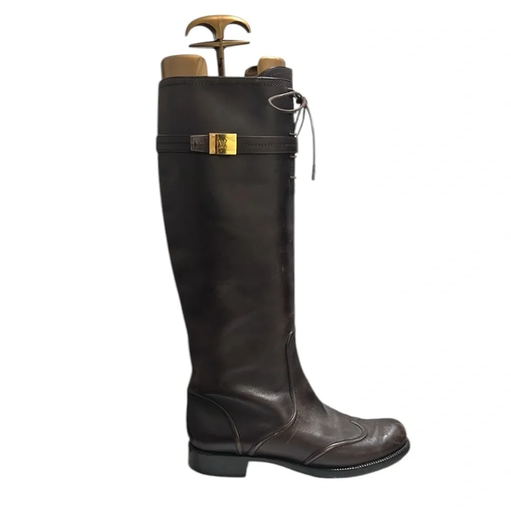 Louis Vuitton Brown Leather Knee Length Boots Size 37.5